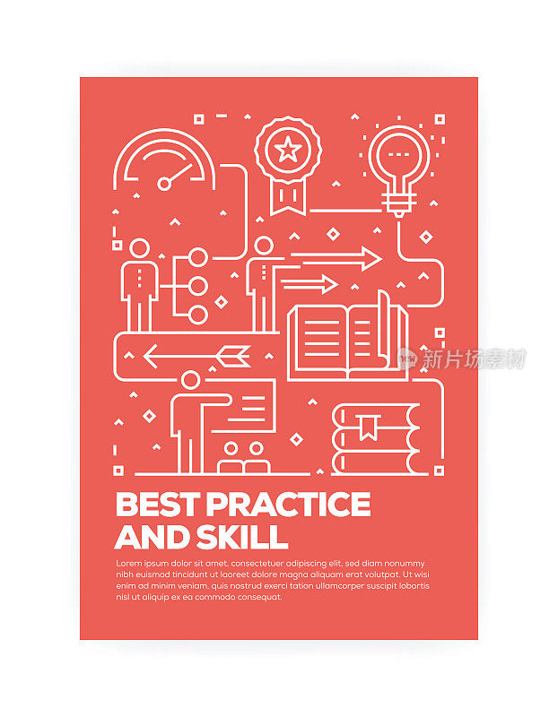 Best Practice and Skill Concept Line Style Cover Design for Annual Report, Flyer, Brochure.